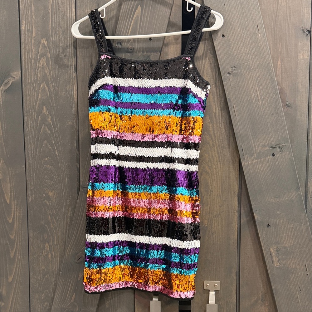 Retro Striped Sequin Mini Dress